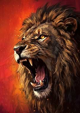 Roaring wild Lion with Fiery Background