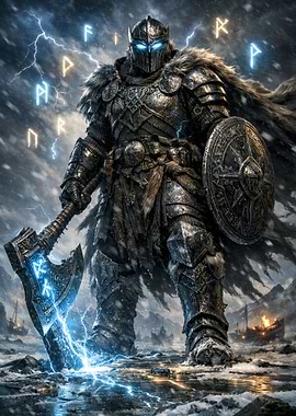Viking Warrior with Glowing Axe