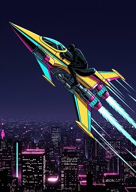 Retro Sci-Fi Rocket Cityscape