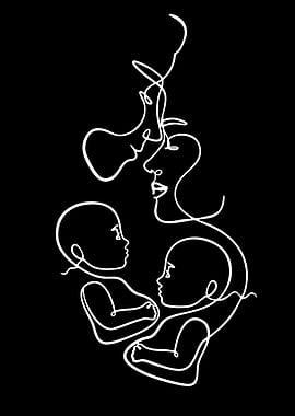 Father, Mother and Twins Abstract Line Art