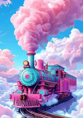 Whimsical Train in Cotton Candy Clouds