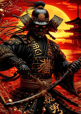 Demonic Samurai Warrior at Sunset