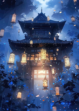 Enchanting Japanese Pagoda at Night