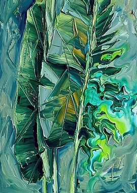 Abstract Green Leaf Painting
