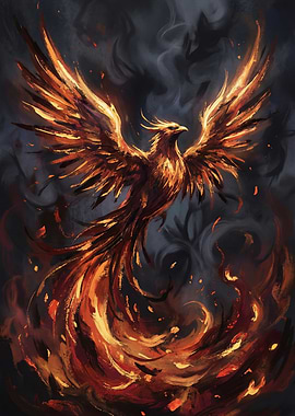 Fiery Phoenix Rising from Flames