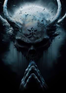 Demonic Skull with Praying Hands