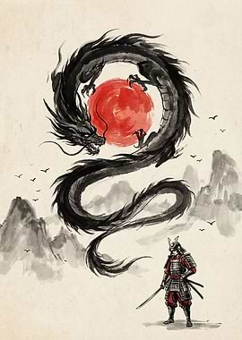 Samurai Facing a Dragon