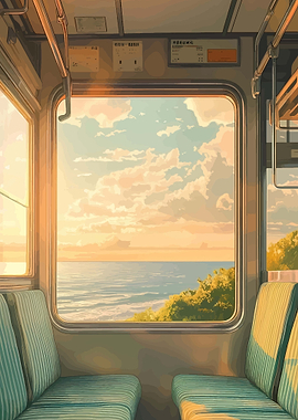 Train Window View of Ocean Sunset