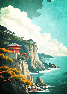 Sado Island Japan Temple Poster