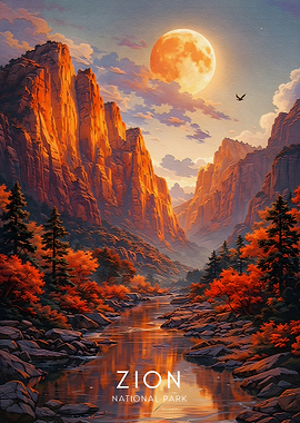 Zion National Park Autumn Moon