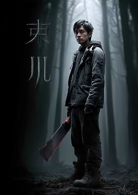 Man with Machete in Forest