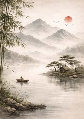 Serene Japanese Landscape with Boat