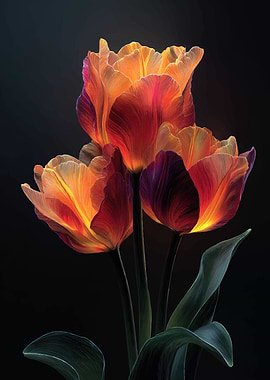 Glowing Tulips on Black Background