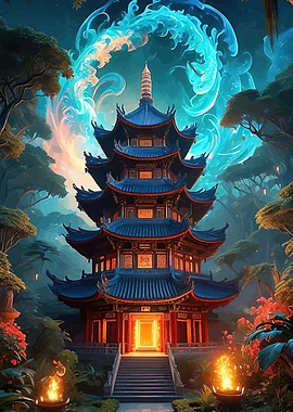 Enchanted Pagoda in Mystical Forest
