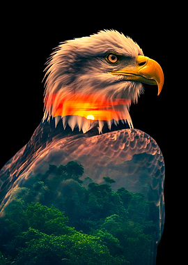 Eagle with Sunset and Forest Overlay