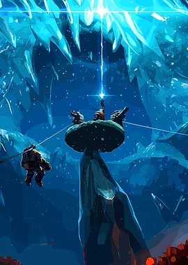 Deep Rock Galactic miners in icy cave