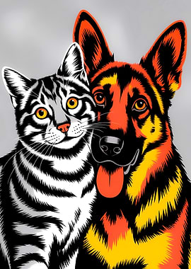Stylized Cat and Dog Portrait