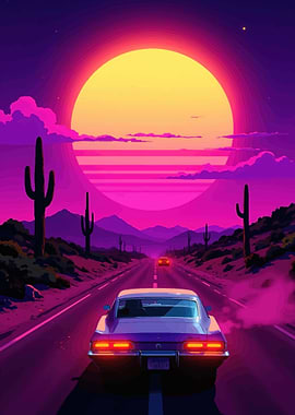 Retro Desert Sunset Drive