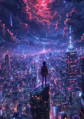 Person overlooking a futuristic cityscape