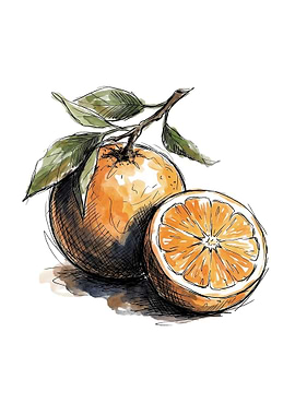Watercolor Orange with Leaves