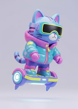 Cyberpunk Cat on Hoverboard