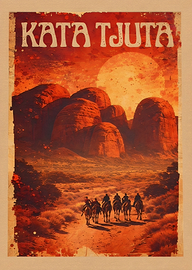Kata Tjuta Camel Trek Vintage Poster