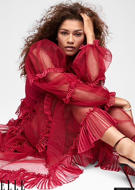 Zendaya in a red ruffled dress