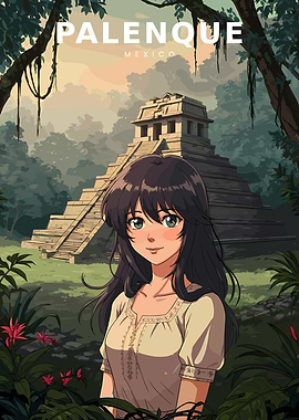 Anime Girl at Palenque Ruins