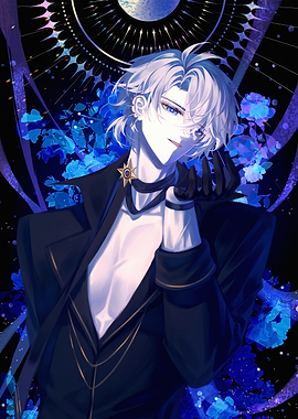 Anime character with blue flowers