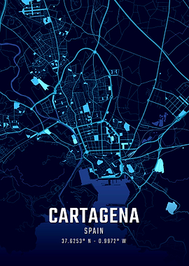 Cartagena Spain Midnight City Map