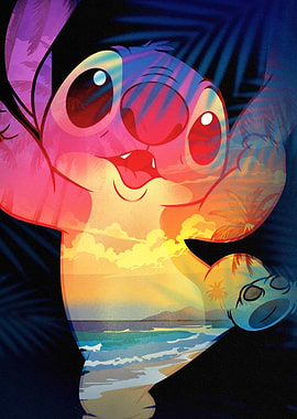 Sunset Silhouette: Stitch’s Tropical Dream