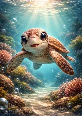 Cute Baby Sea Turtle Swimming
