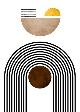 Abstract Geometric Rainbow and Moon Art