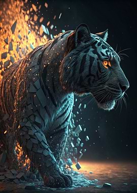 Tiger Emerging from Shattering Fire