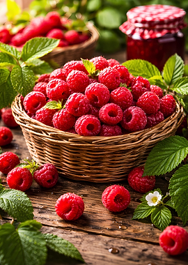 Fresh Raspberries in a Basket