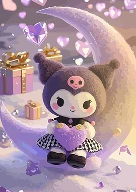 Kuromi on a Crescent Moon with Gifts