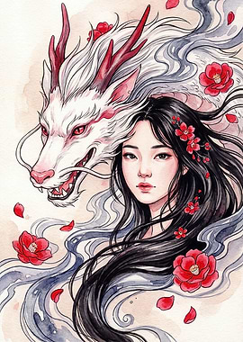 Dragon and Woman with Flowers