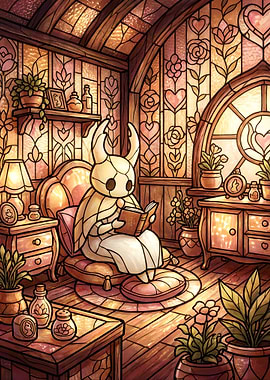 Knight Reading in Stained Glass Room