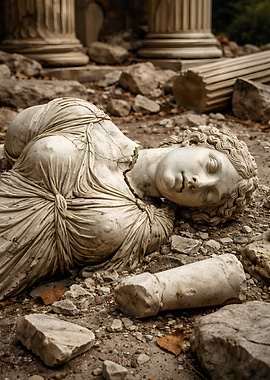 Broken Ancient Statue in Ruins