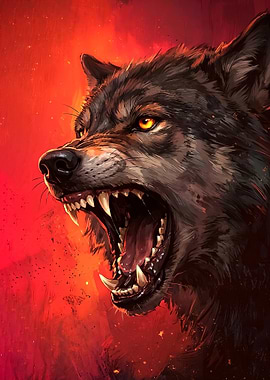 wild Fierce Wolf Roaring art