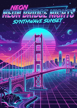 Neon Synthwave Bridge Sunset