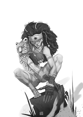 Tribal Woman with Leopard