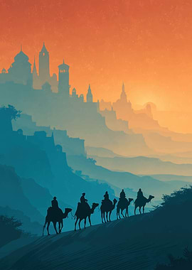 Caravan in a desert landscape