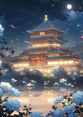 Enchanting Japanese Pagoda at Night