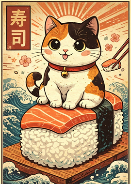 Cute Cat on Sushi