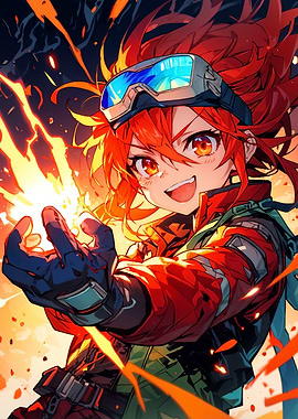 Anime Girl with Fiery Energy