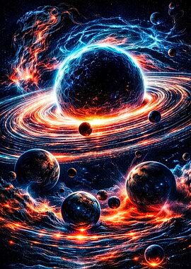 Cosmic Nebula with Planets