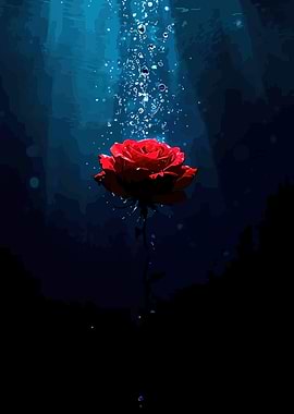 Red Rose Underwater with Bubbles