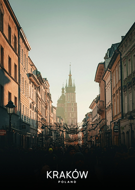 Krakow Street Scene with St. Mary's Basilica