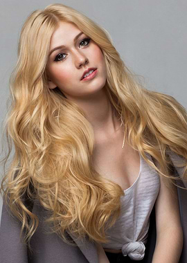 Blonde Katherine McNamara in Grey Jacket